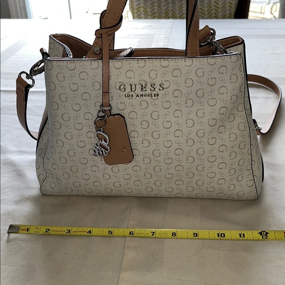 GUESS Cream and Tan Logo Satchel with Removable Strap - Picture 5 of 10
